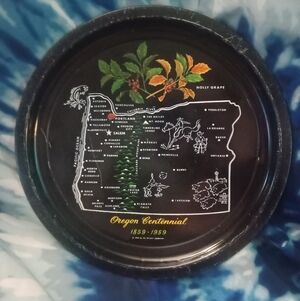 Vintage Oregon State Map Drink Serving Tray 12 1/8" Diameter 1958 MCM